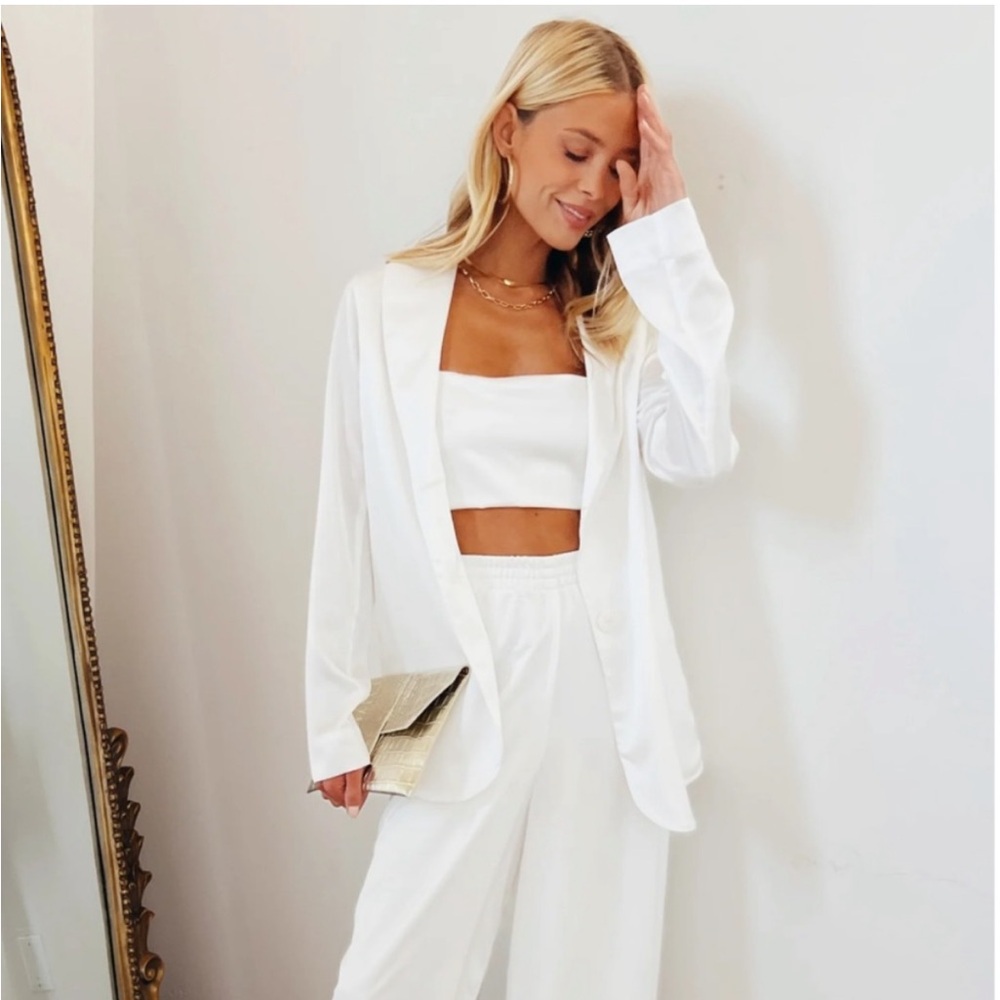 Show Me Your Mumu sz M Felix Blazer Ivory White Luxe Satin